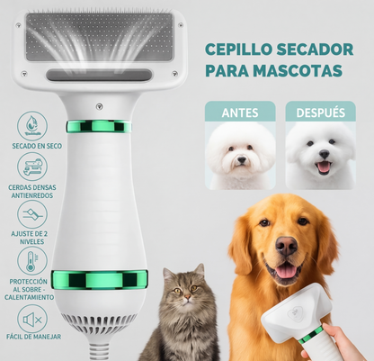 Cepillo Secador 2 en 1 para Mascotas