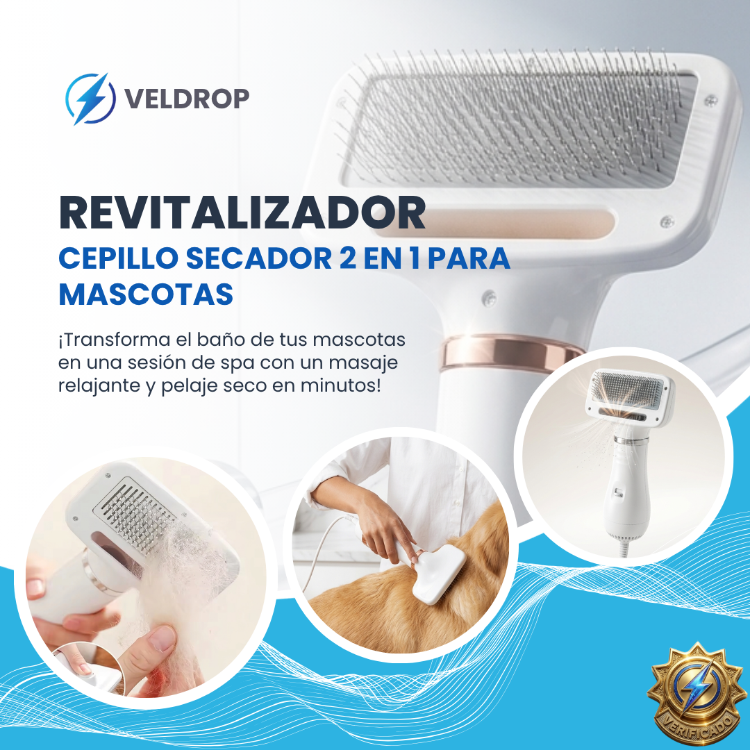 Cepillo Secador 2 en 1 para Mascotas