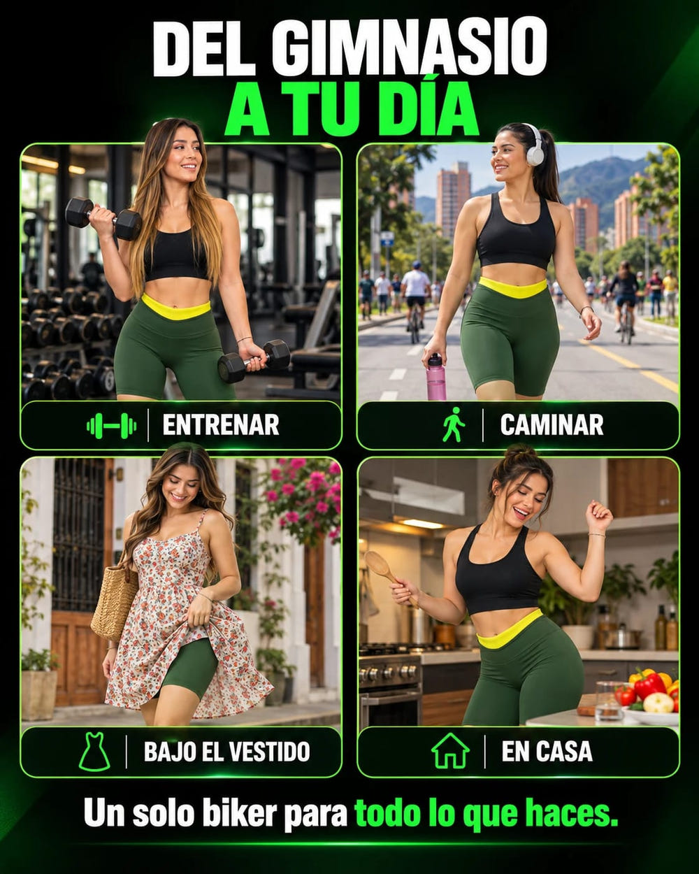 Biker Leggins Faja Neopreno Verde Militar dia