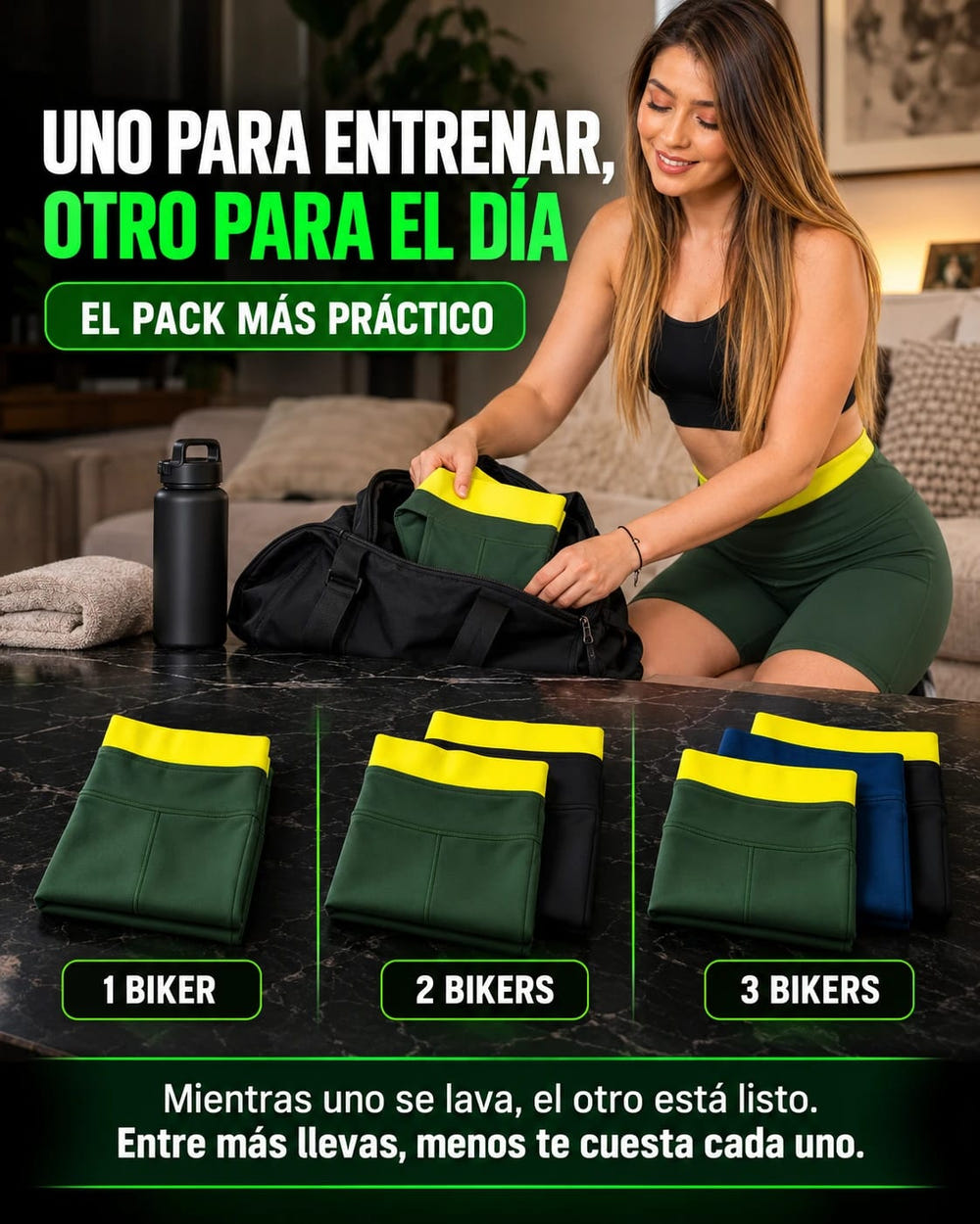 Biker Leggins Faja Neopreno Verde Militar pack