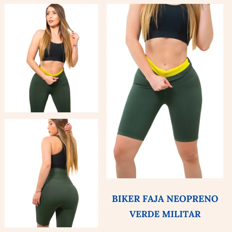 Biker Leggins con Faja de Neopreno Verde Militar