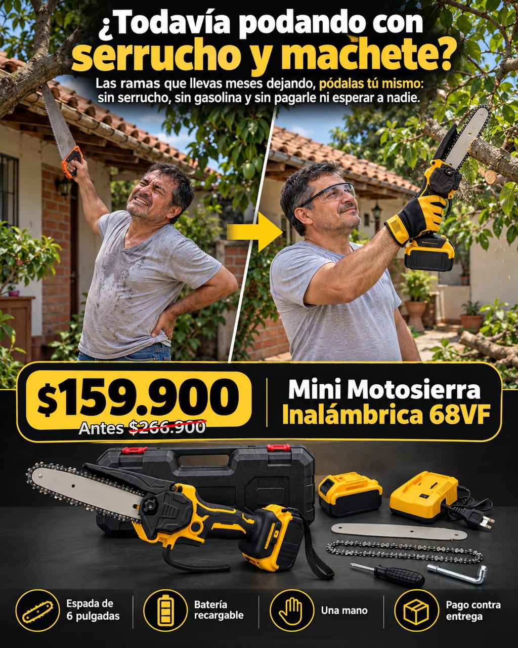Mini Motosierra Inalámbrica 68VF atencion