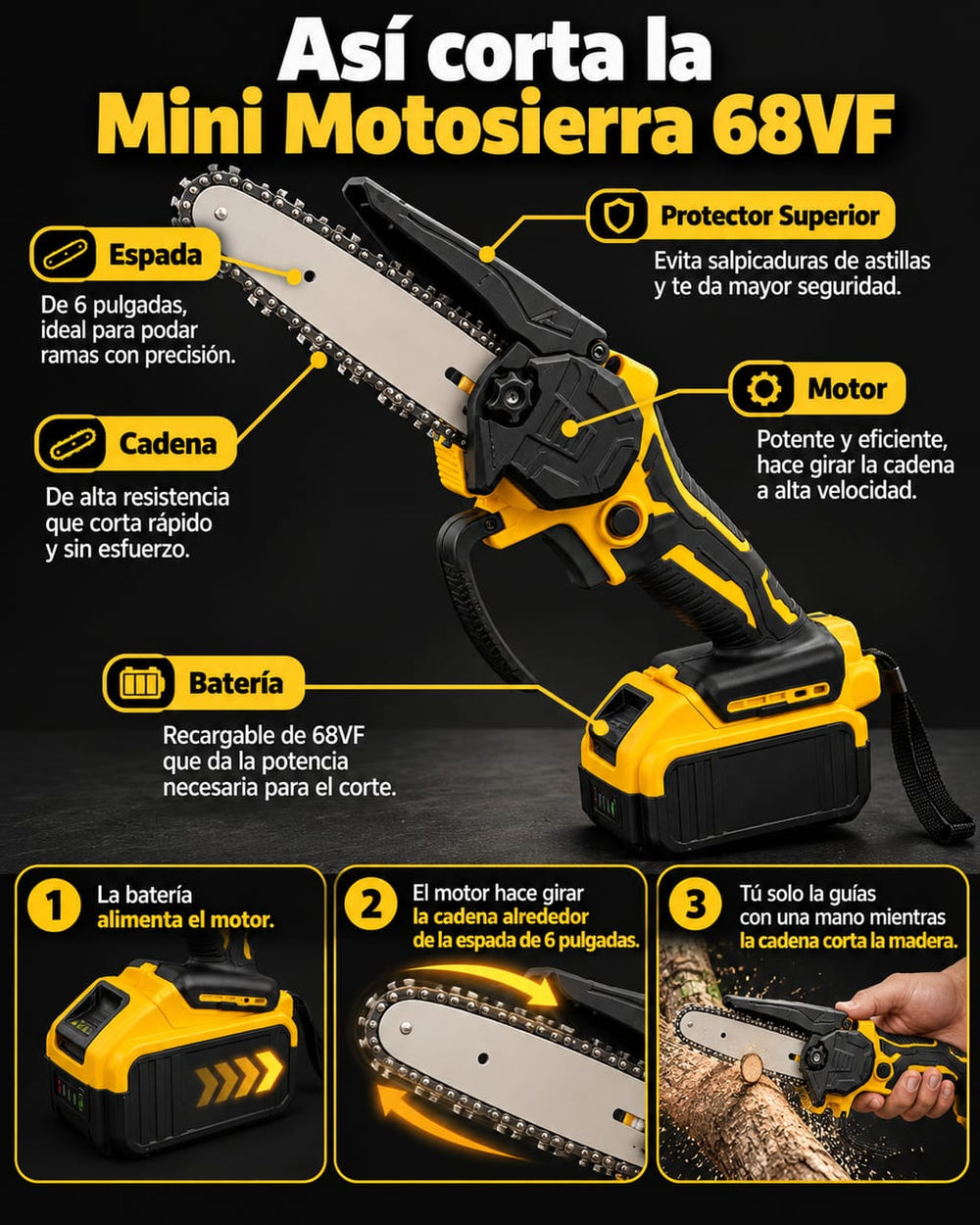 Mini Motosierra Inalámbrica 68VF mecanismo