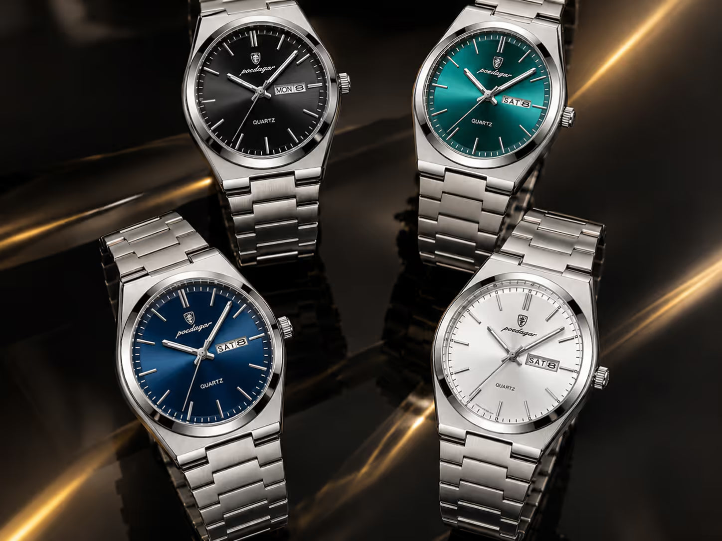 El reloj POEDAGAR 930 de acero en la muñeca