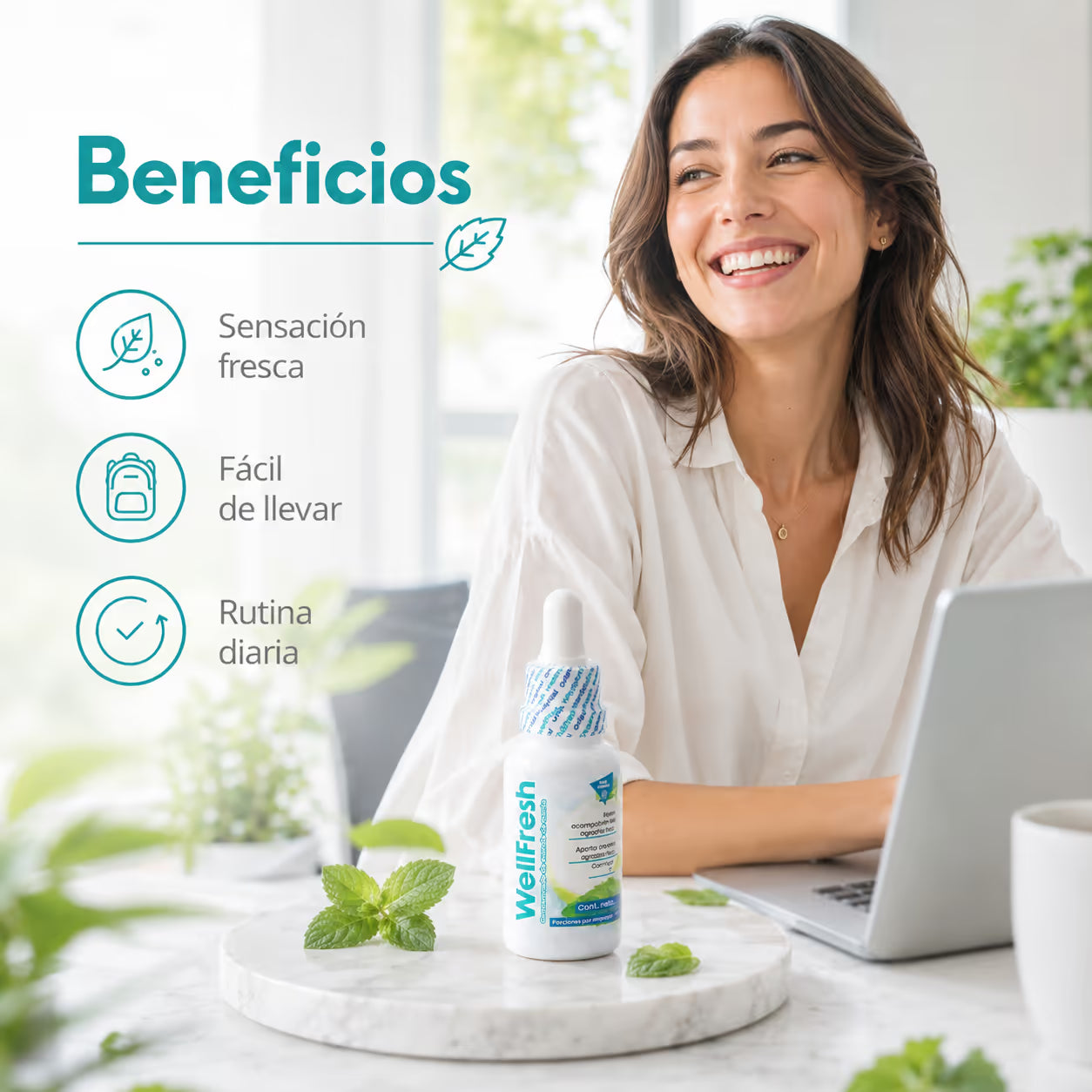 Beneficios de WellFresh: sensación fresca, fácil de llevar, rutina diaria
